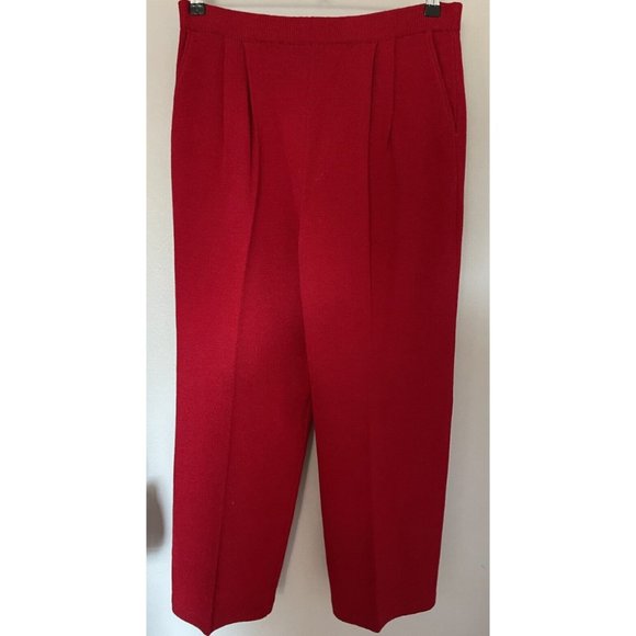 ST. John Marie Gray Dress Pants Women's 10 Red Pleated Pockets Straight Leg Knit - Picture 7 of 7